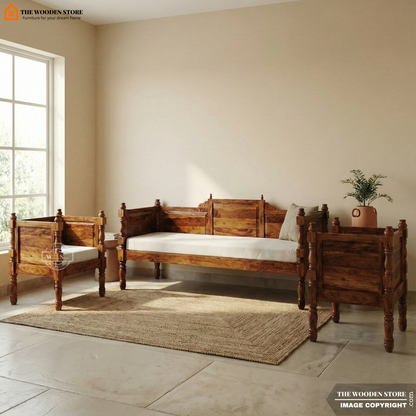 Utkarsh 3+1+1 Wooden Sofa Set (Teak Finish)