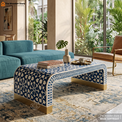 Demson Bone Inlay Coffee Table (Blue Finish)