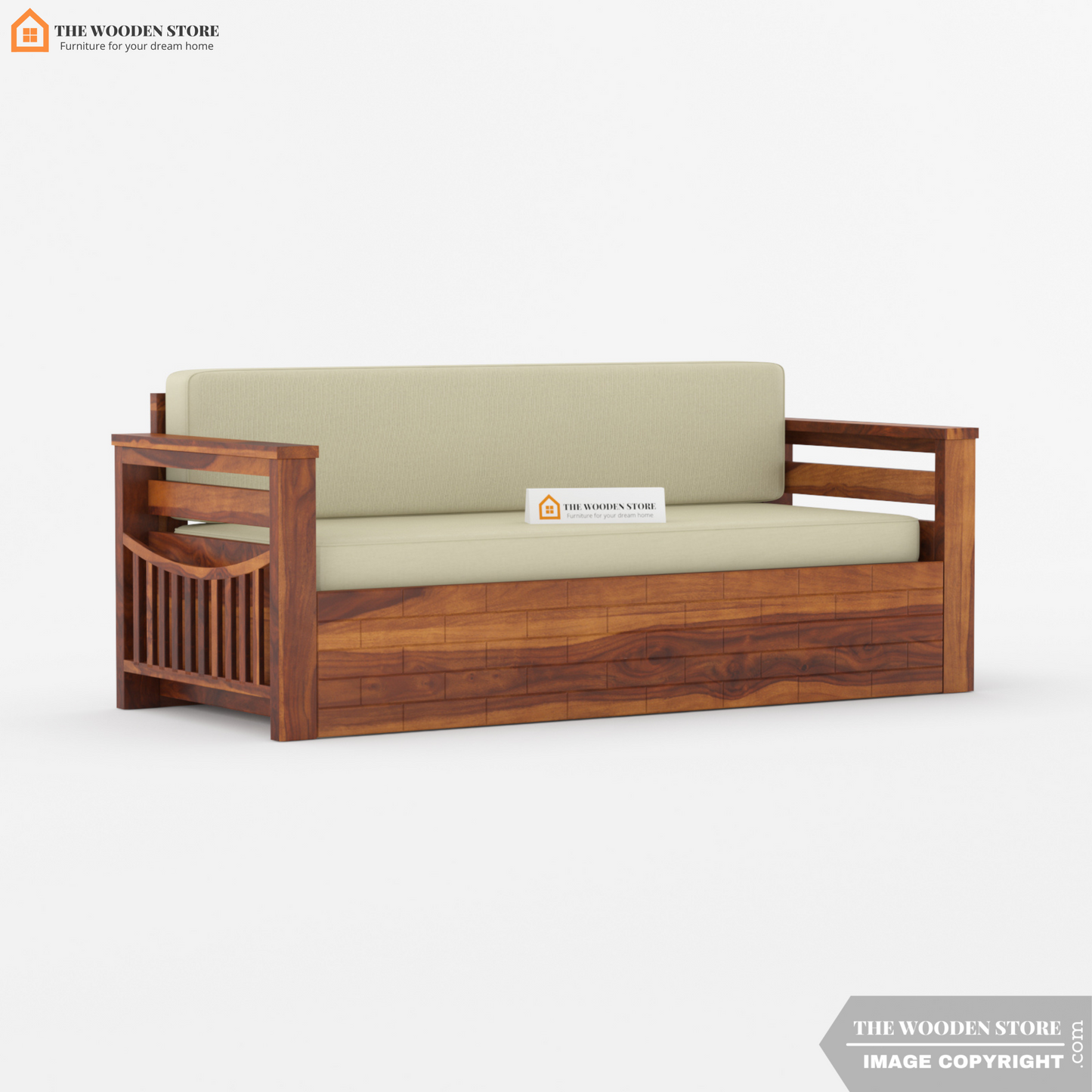 Clifford Sofa Cum Bed (King Size, Honey Finish)