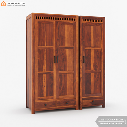 Donald 3 Door Multi-Utility Wardrobe (Honey Finish)