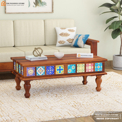 Bunny Sheesham Wood Coffee Table with Ceramic Tiles (Honey Finish)
