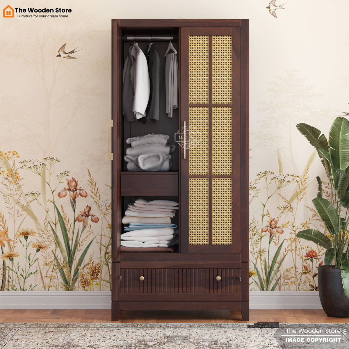 Sandrea 2 Door Multi-Utility Wardrobe (Walnut Finish)