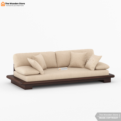 Japanese Platform 3 Seater Wooden Sofa (Walnut Finish)