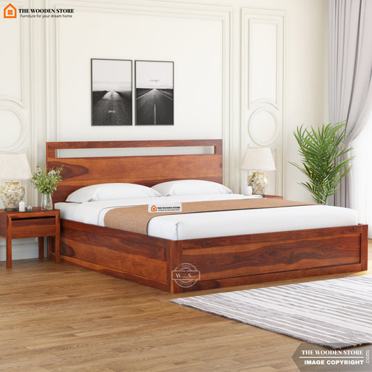 Brodey Bed With Box Storage ( King Size, Honey Finish )