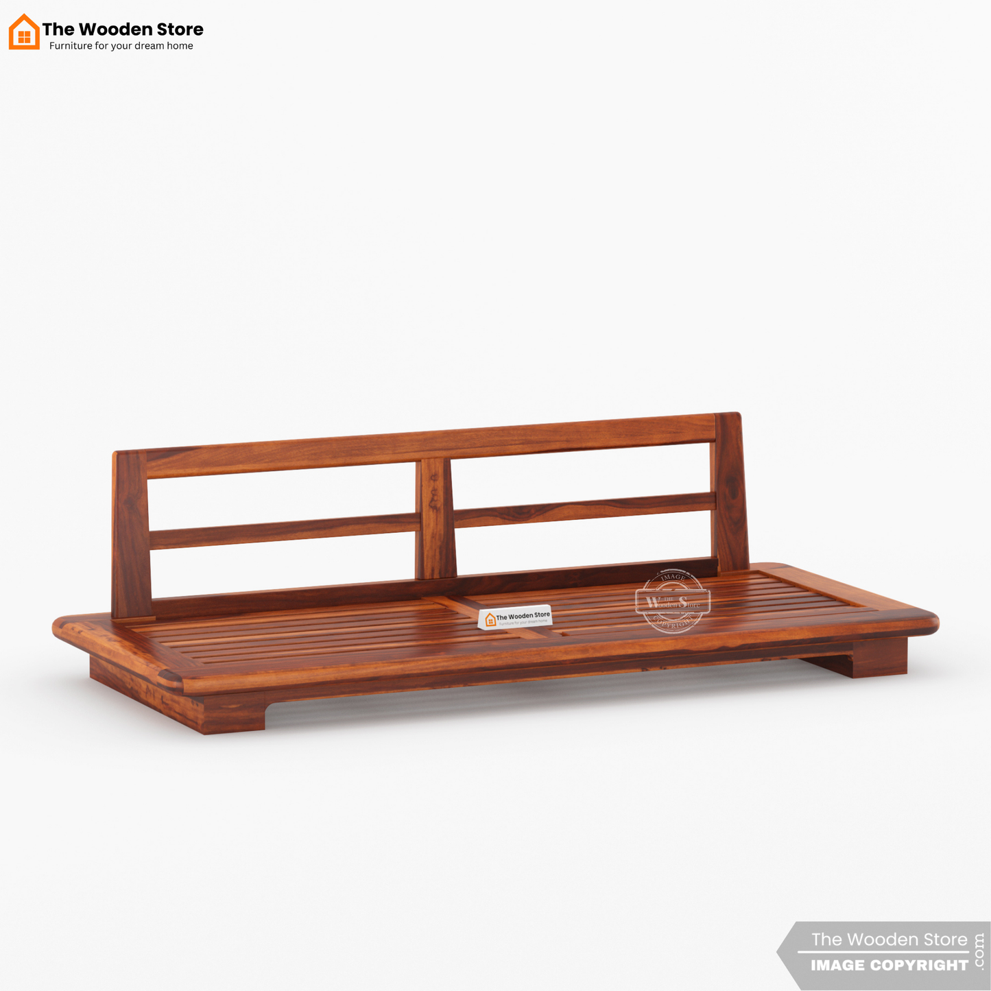Japanese Platform 3 Seater Wooden Sofa (Honey Finish)