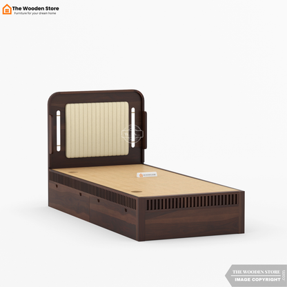 Liam Upholstered Single Bed With Storage (Walnut Finish)