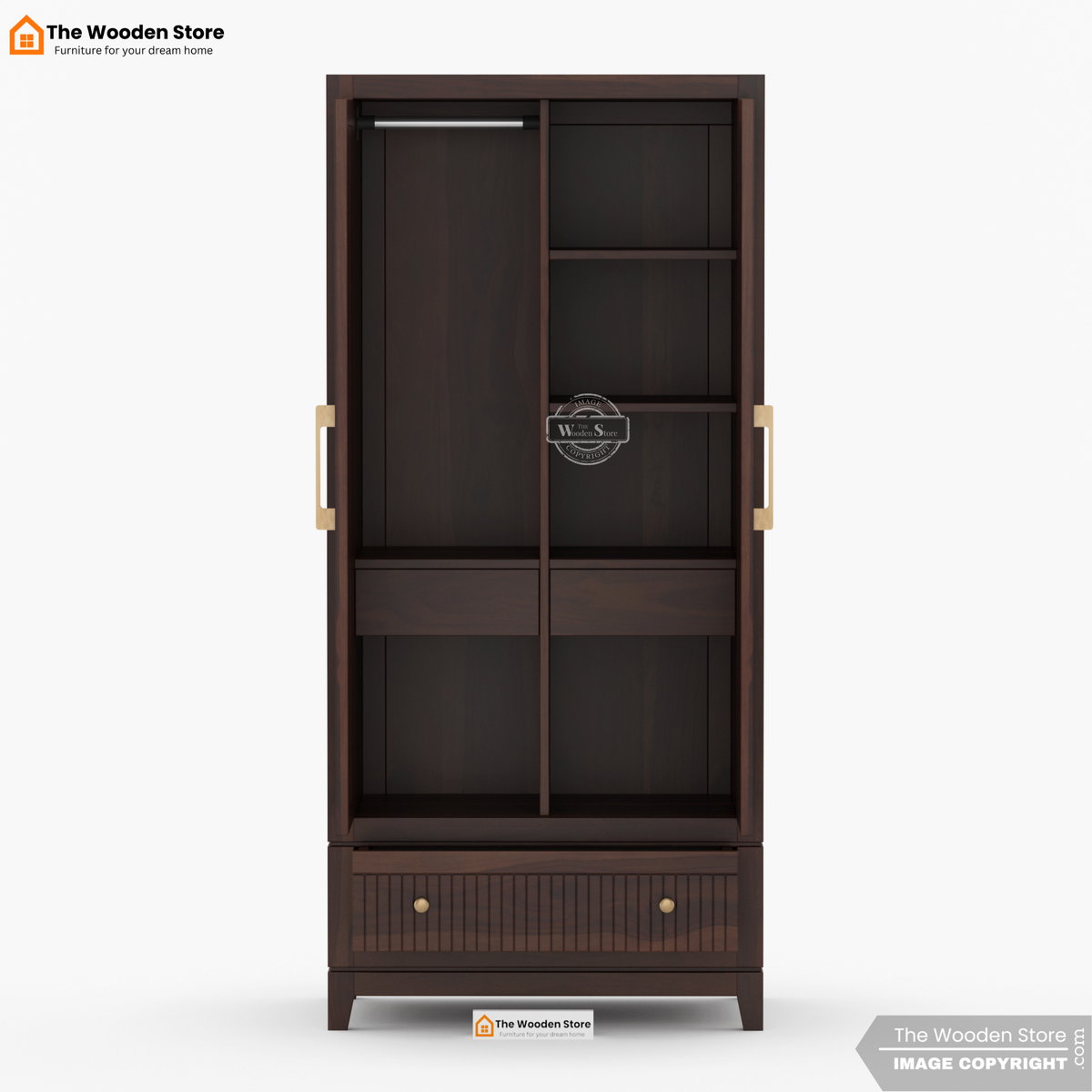Sandrea 2 Door Multi-Utility Wardrobe (Walnut Finish)