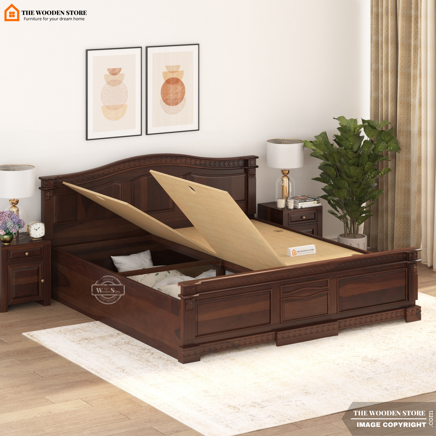 George Bed With Box Storage (King Size, Walnut Finish)
