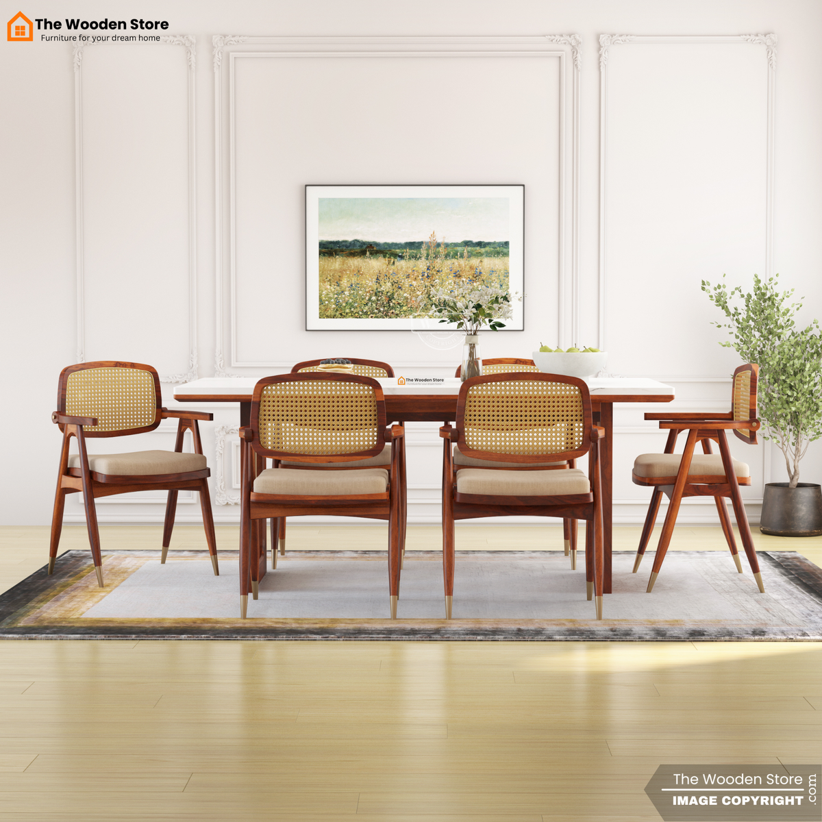 Deral 6 Seater Dining Table Set (Honey Finish)