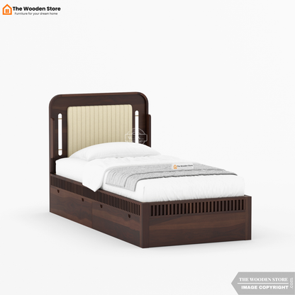 Liam Upholstered Single Bed With Storage (Walnut Finish)