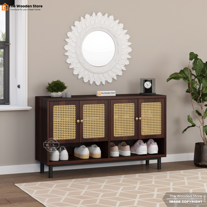 Ariba Shoe Rack With Cane Detailing (Walnut Finish)