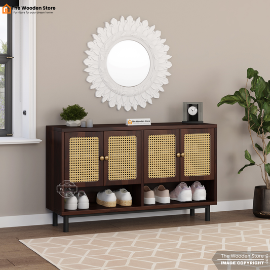 Ariba Shoe Rack With Cane Detailing (Walnut Finish)