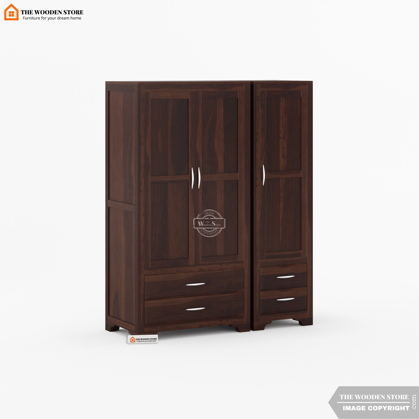 Griffin 3 Door Multi-Utility Wardrobe (Walnut Finish)