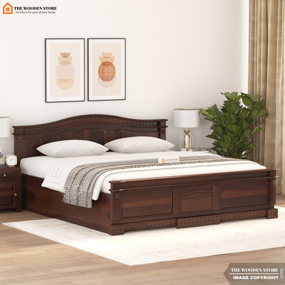George Bed With Box Storage (King Size, Walnut Finish)