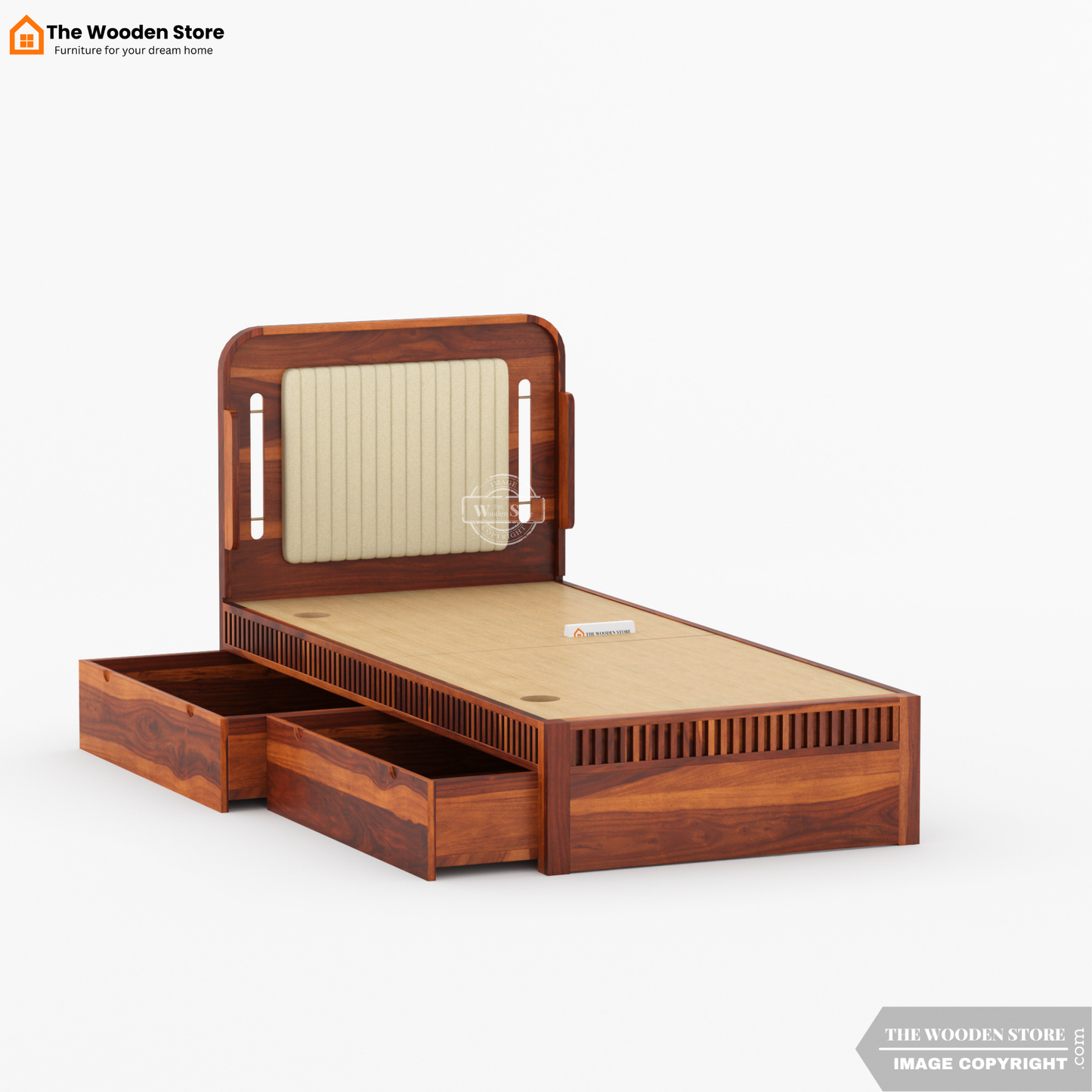 Liam Upholstered Single Bed With Storage (Honey Finish)
