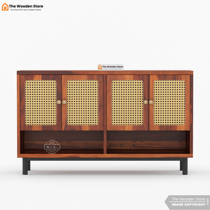 Ariba Shoe Rack With Cane Detailing (Honey Finish)