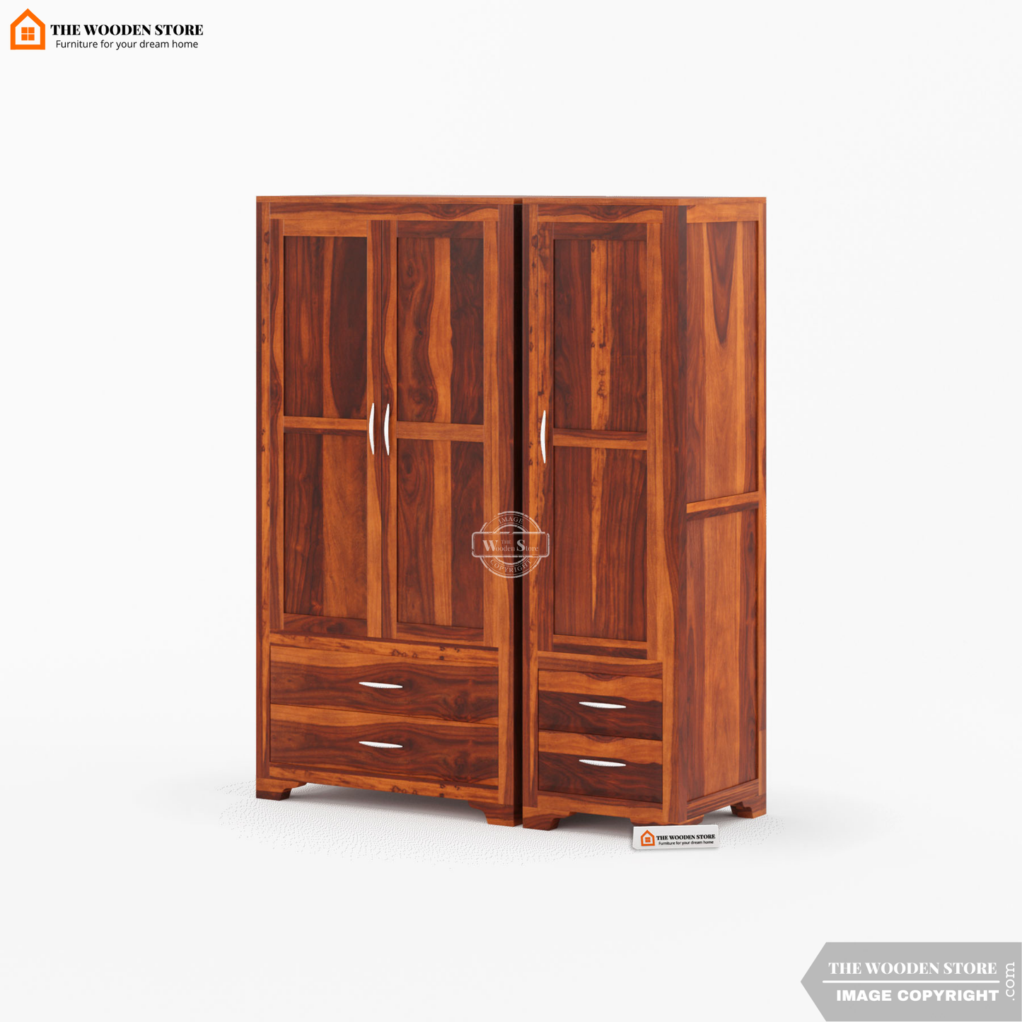 Griffin 3 Door Multi-Utility Wardrobe (Honey Finish)