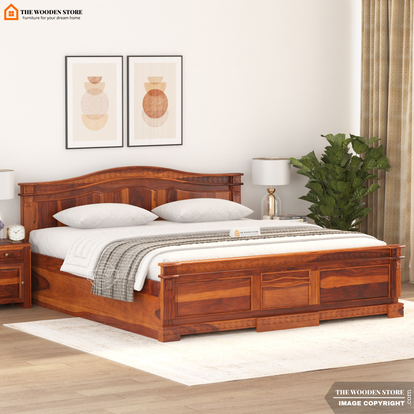 George Bed With Box Storage (King Size, Honey Finish)