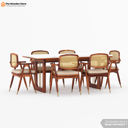 Deral 6 Seater Dining Table Set (Honey Finish)