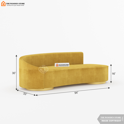 Dario 3 Seater Curved Fabric Sofa (Orange Gold)