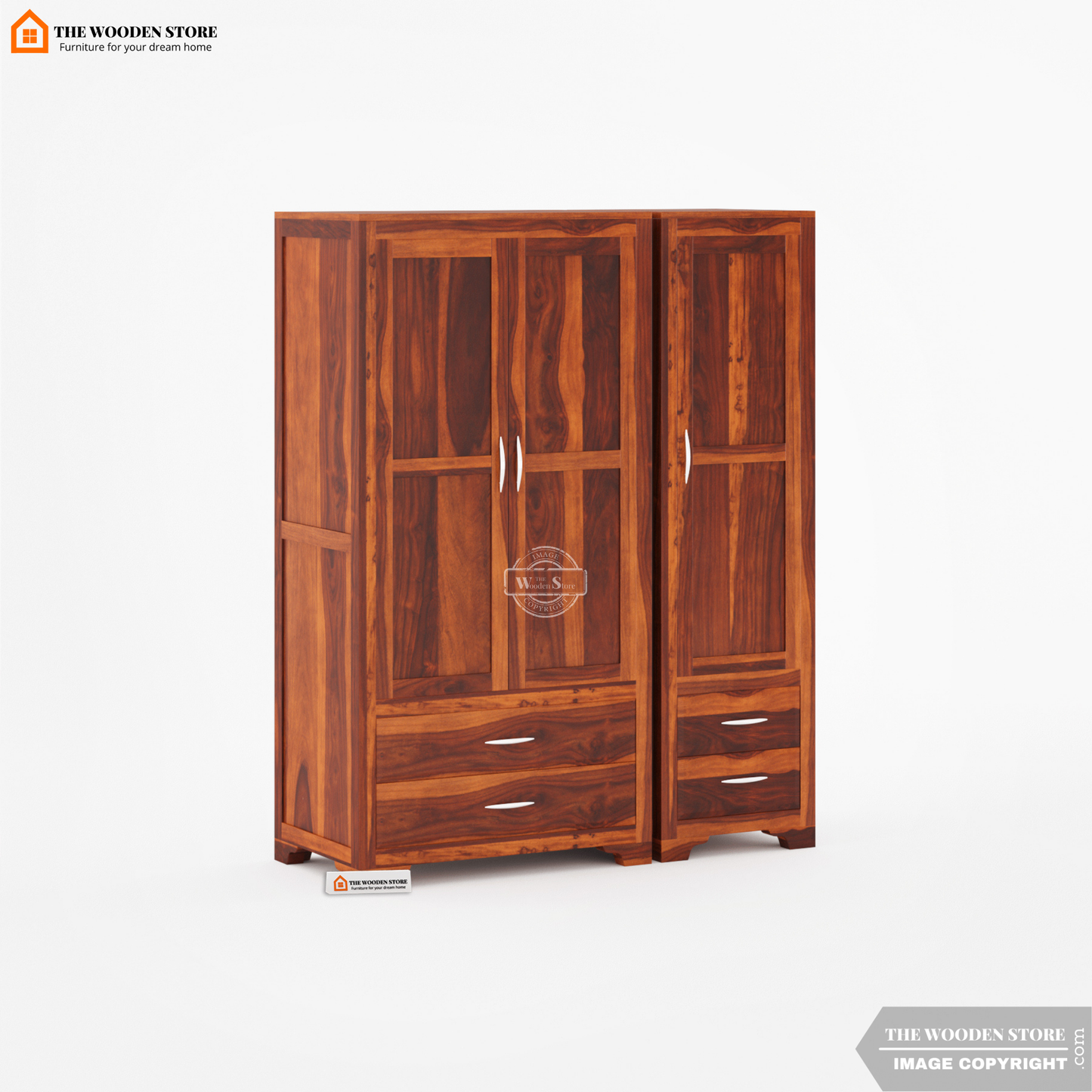 Griffin 3 Door Multi-Utility Wardrobe (Honey Finish)