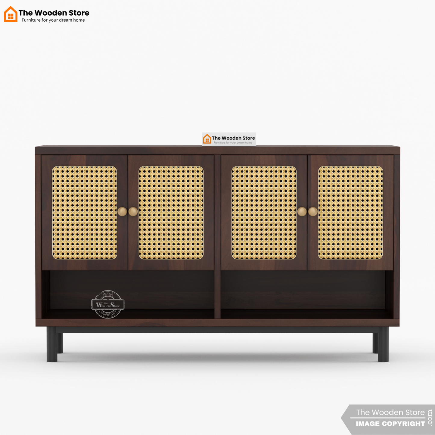 Ariba Shoe Rack With Cane Detailing (Walnut Finish)