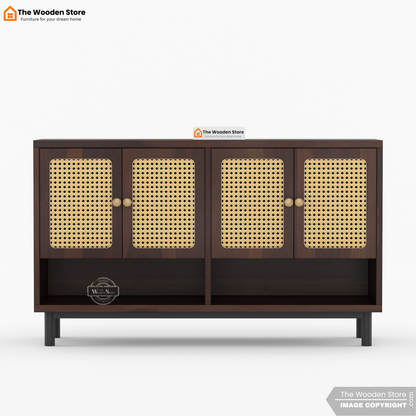 Ariba Shoe Rack With Cane Detailing (Walnut Finish)