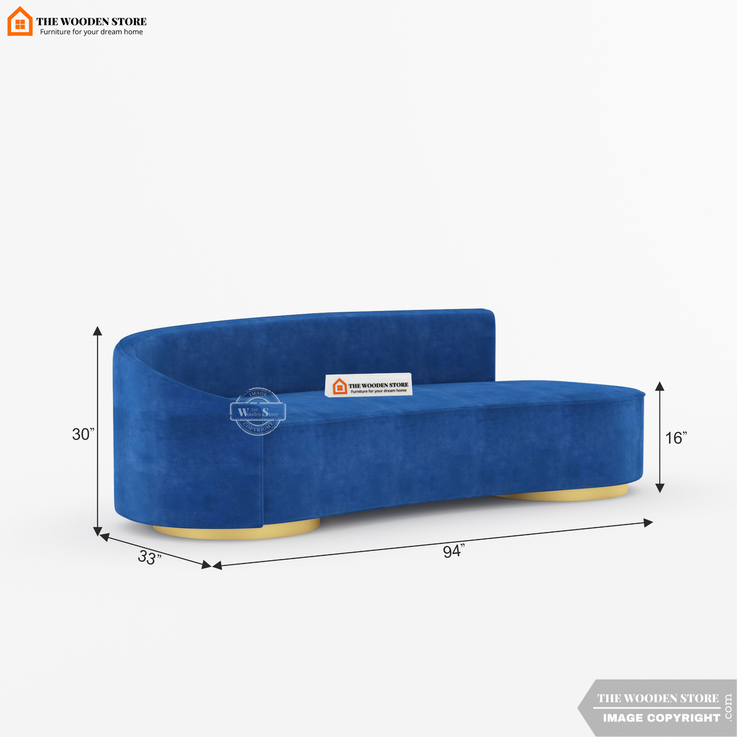 Dario 3 Seater Curved Fabric Sofa (Marine Blue)