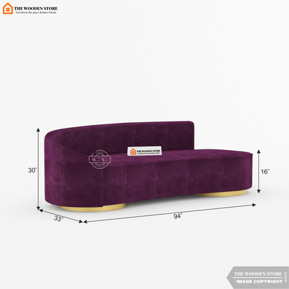 Dario 3 Seater Curved Fabric Sofa (Wine Berry)