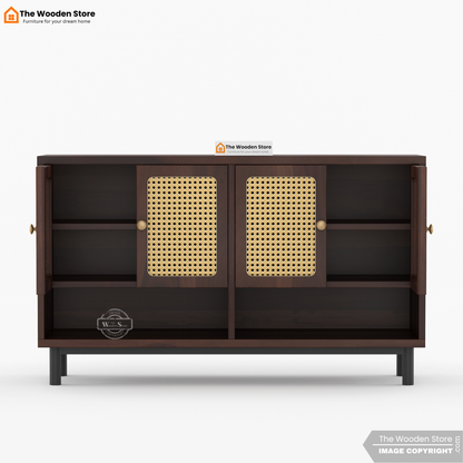 Ariba Shoe Rack With Cane Detailing (Walnut Finish)