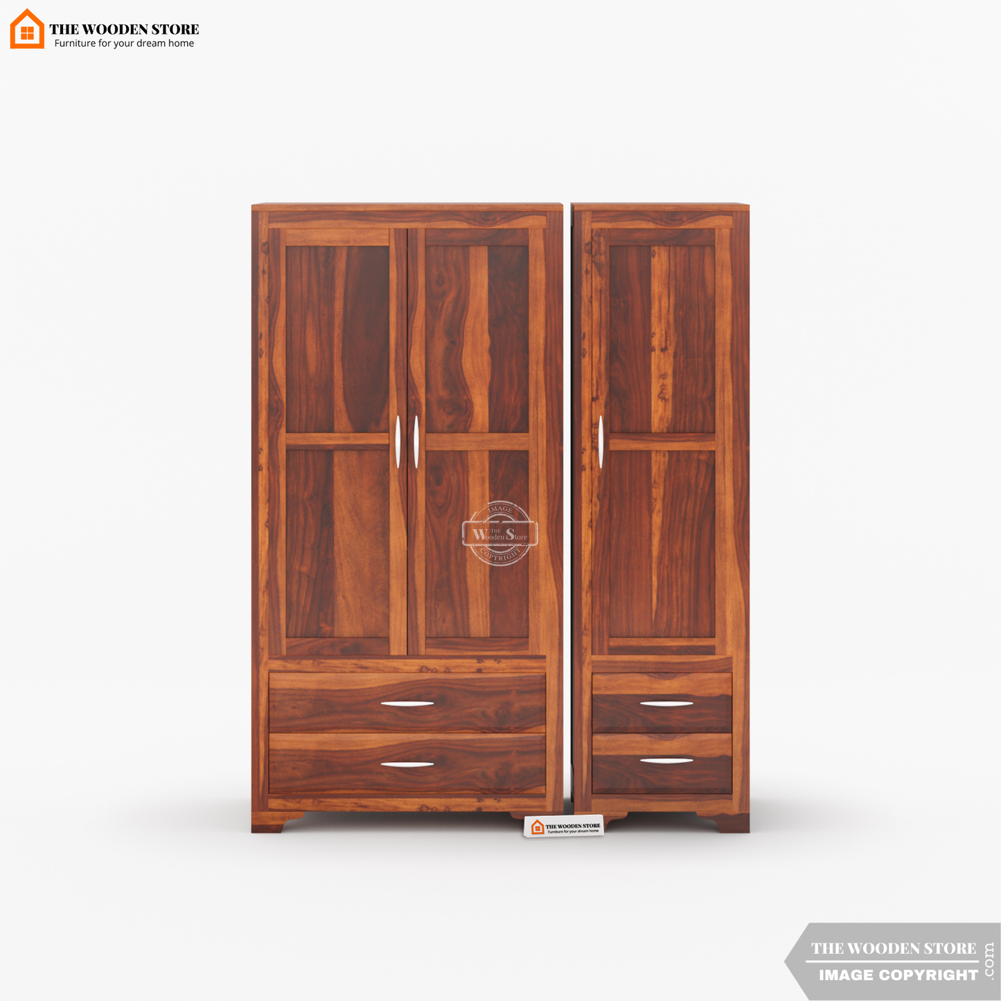Griffin 3 Door Multi-Utility Wardrobe (Honey Finish)