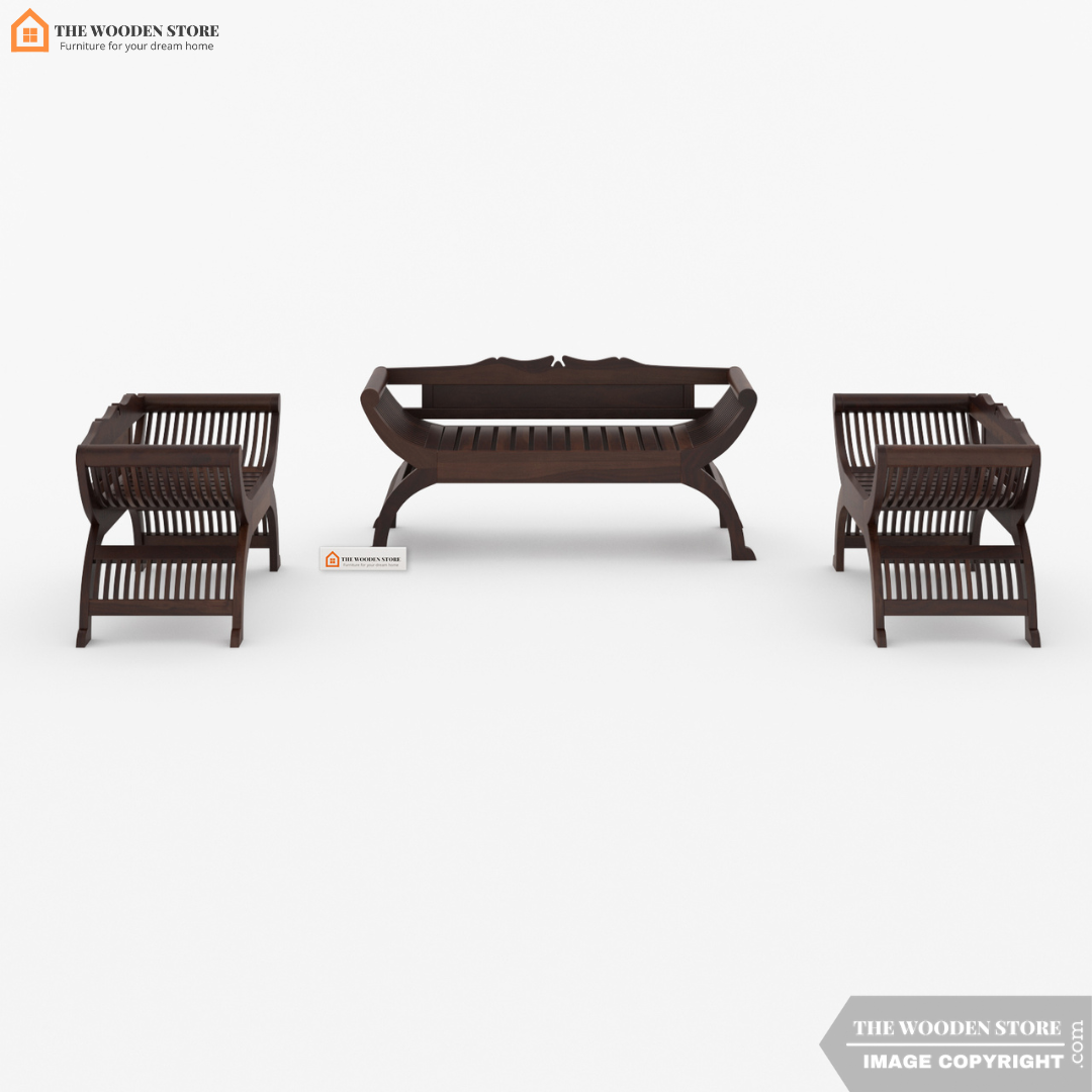 Abha Wooden Arm Chair Set (Walnut Finish)