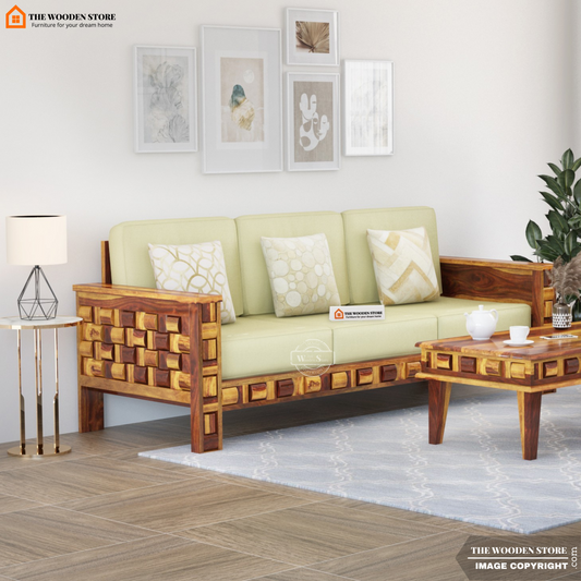 Woodwave 3 Seater Wooden Sofa (Teak Finish)