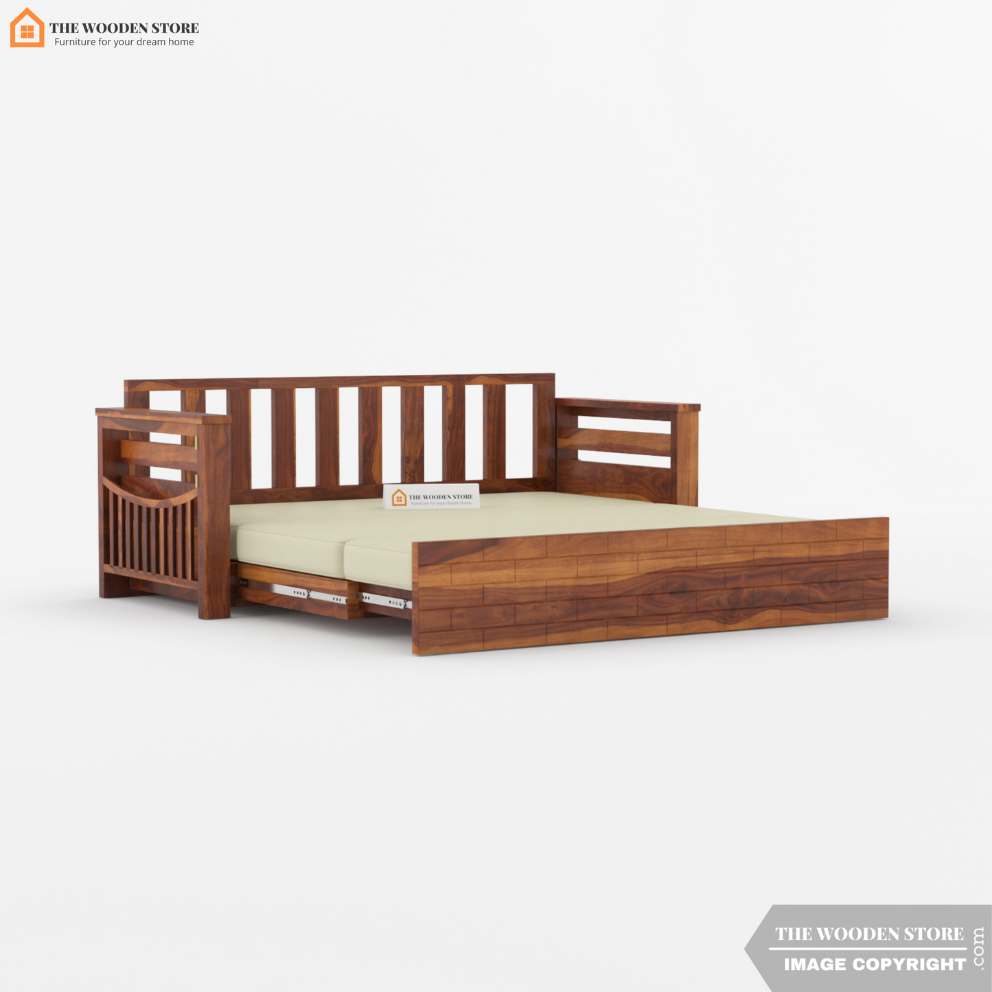 Clifford Sofa Cum Bed (King Size, Honey Finish)