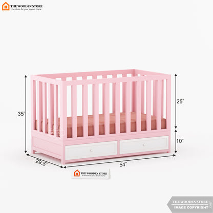 Nursery Baby Crib With Storage Drawer (Pink)