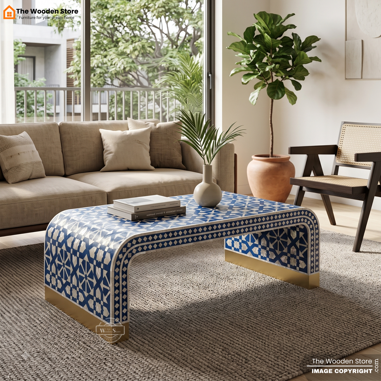 Demson Mother of Pearl Coffee Table (Blue Finish)