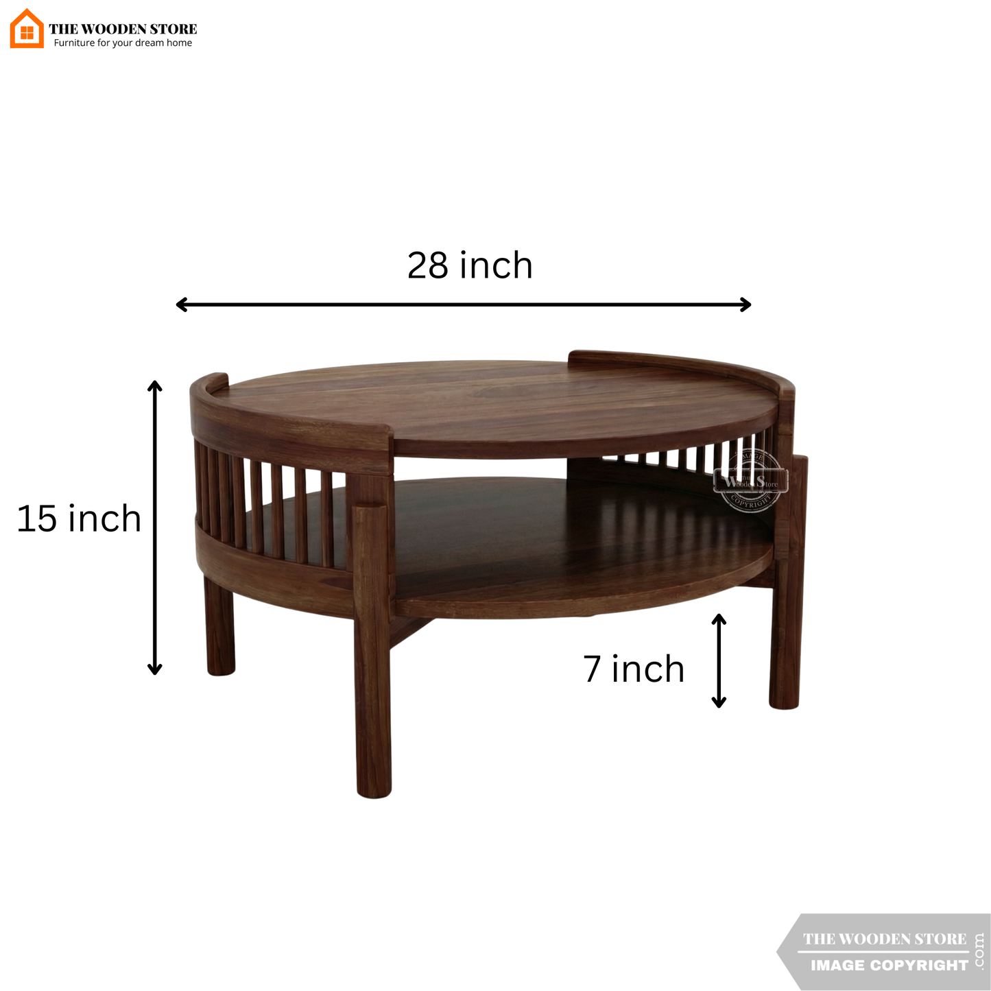 Samarth Sheesham Wood Round Coffee Table (Walnut Finish)