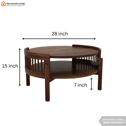 Samarth Sheesham Wood Round Coffee Table (Walnut Finish)