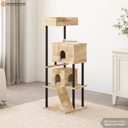 Lima Cat Tree Tower (Mango Wood, Natural Finish)