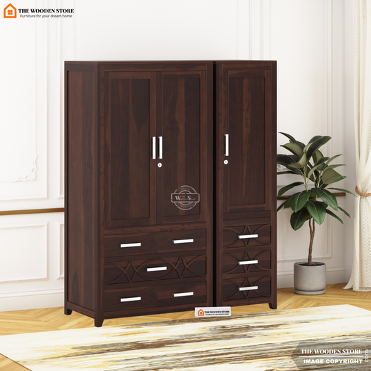 Samuel 3 Door Multi-Utility Wardrobe (Walnut Finish)