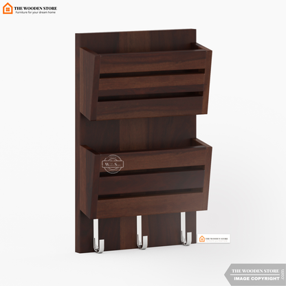Belby Wall Shelf With Key Holder (Walnut Finish)