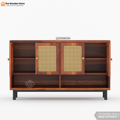 Ariba Shoe Rack With Cane Detailing (Honey Finish)
