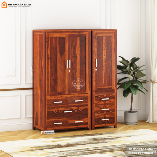 Samuel 3 Door Multi-Utility Wardrobe (Honey Finish)