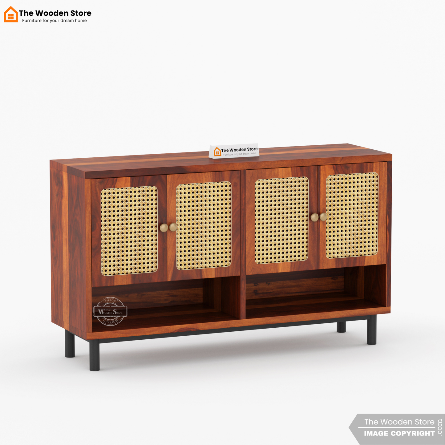 Ariba Shoe Rack With Cane Detailing (Honey Finish)