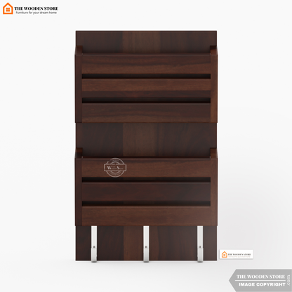 Belby Wall Shelf With Key Holder (Walnut Finish)
