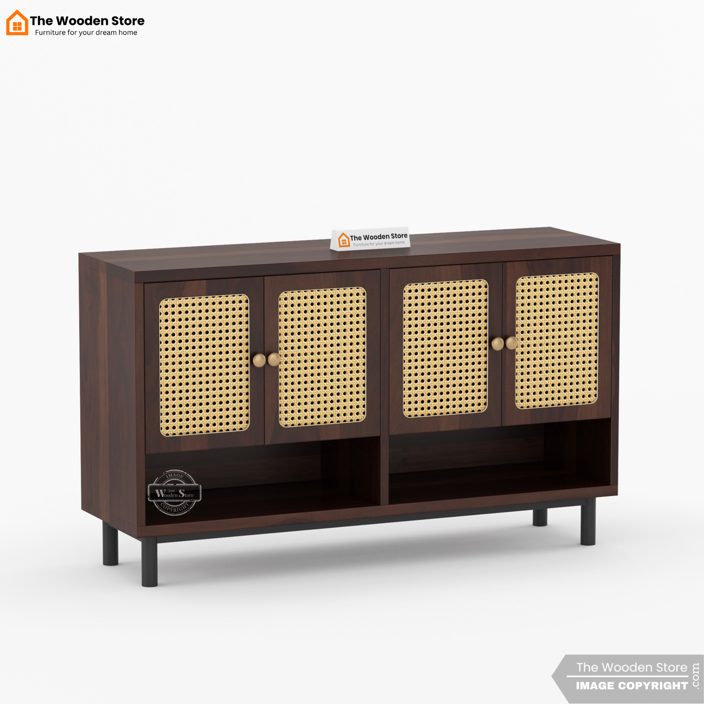 Ariba Shoe Rack With Cane Detailing (Walnut Finish)