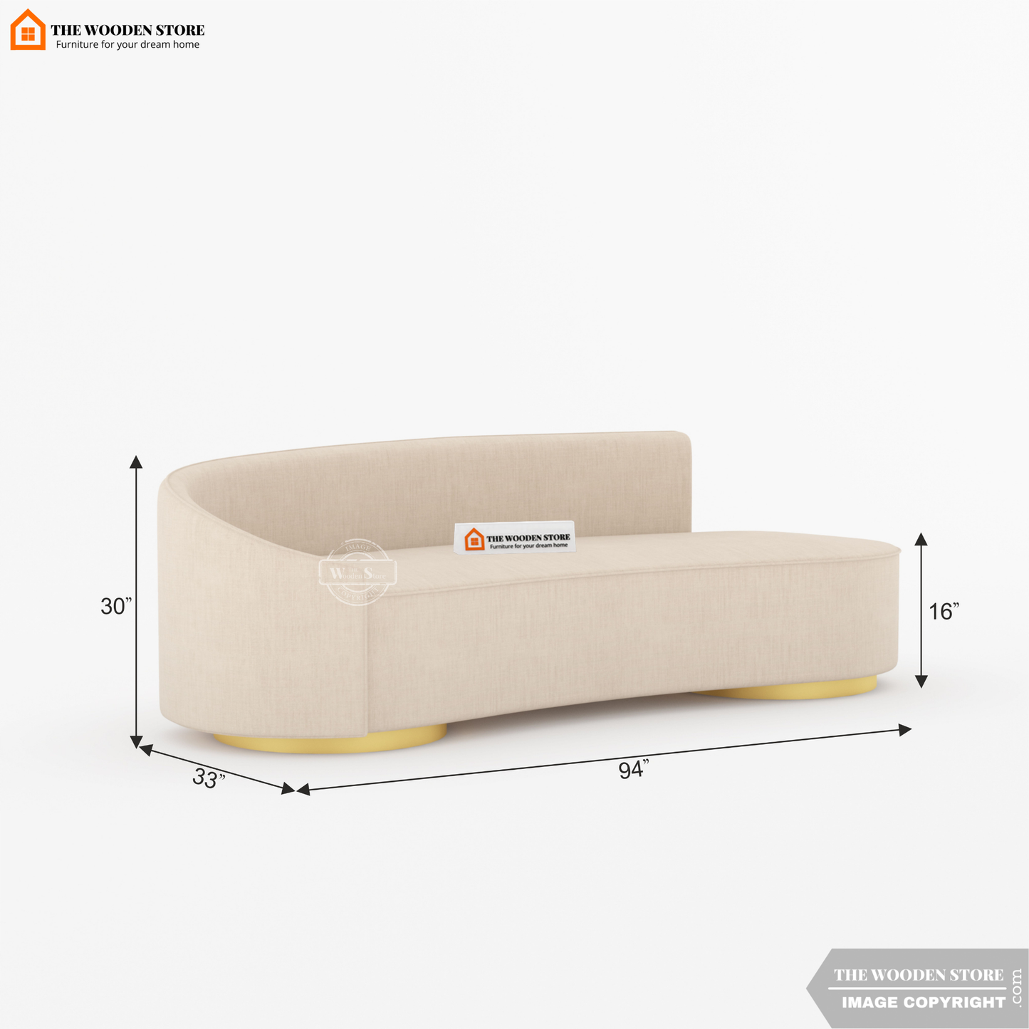 Dario 3 Seater Curved Fabric Sofa (Soft Vanilla)