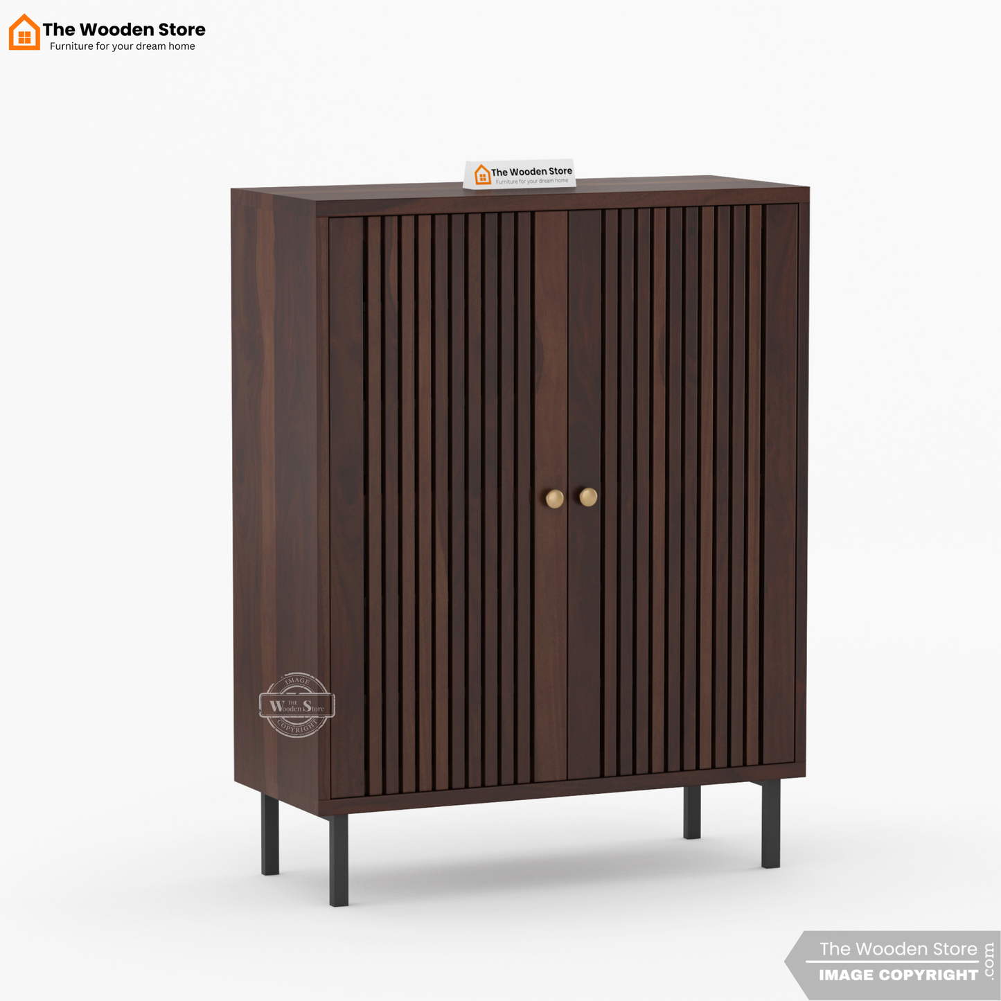 Dulane Shoe Rack With Slatted Doors (Walnut Finish)