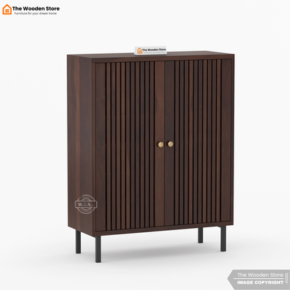 Dulane Shoe Rack With Slatted Doors (Walnut Finish)