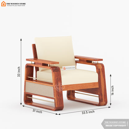 Urban 3+1+1 Wooden Sofa Set With Cane and Brass Detailing (Honey Finish)